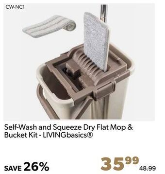 Shopper+ Self-wash and squeeze dry flat mop & bucket kit - livingbasics offer