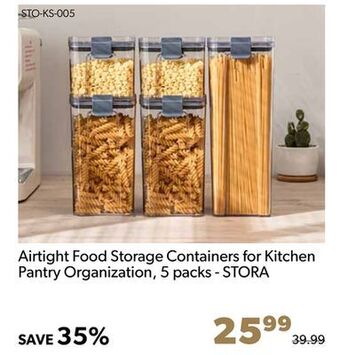 Airtight food storage containers for kitchen pantry organization, 5 packs - stora