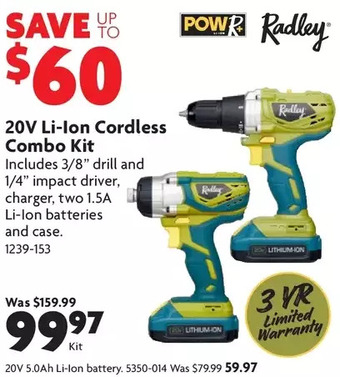 Home Hardware 20v li-ion cordless combo kit | 20v 5.0ah li-ion battery offer