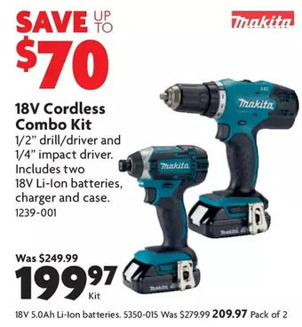 Home Hardware 18v cordless combo kit | 18v 5.0ah li-ion batteries offer