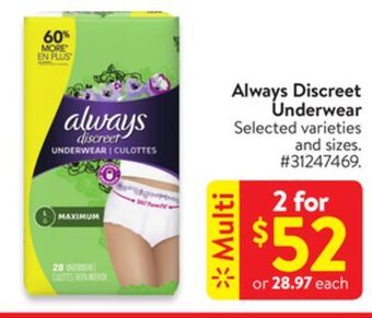 Walmart Always discreet underwear offer