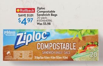 Walmart Ziploc compostable sandwich bags offer