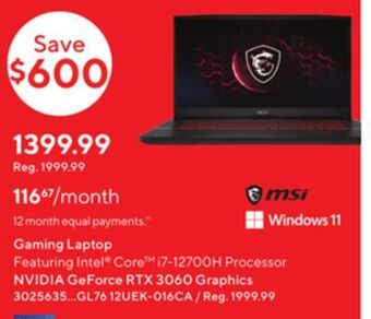 Staples Msi gaming laptop offer