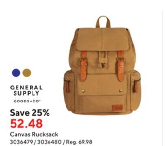 Staples General supply goods + co canvas rucksack offer