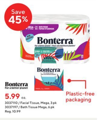 Staples Bonterra mega facial tissue offer