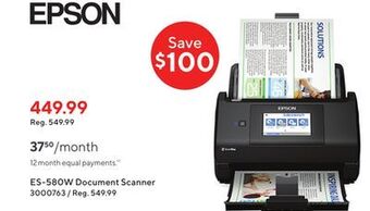 Staples Epson es-580w document scanner offer