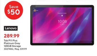 Staples Lenovo tab p11 plus platinum grey 128gb storage offer