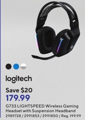 Staples Logitech g733 lightspeed wireless gaming headset with suspension headband offer