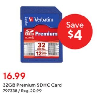 Staples Verbatim 32gb premium sdhc card offer