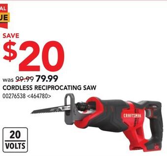Lowe's Craftsman cordless reciprocating saw offer