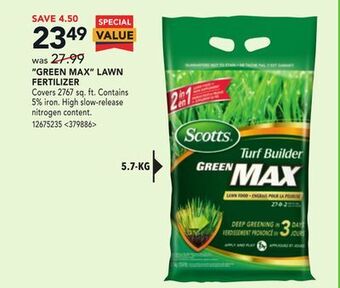 Lowe's Scotts green max lawn fertilizer offer