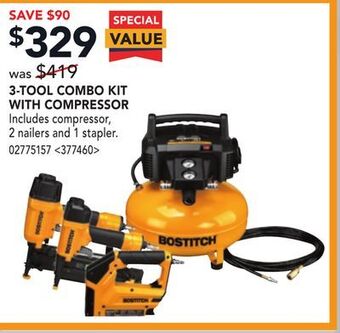 Lowe's Bostitch 3-tool combo kit with compressor offer