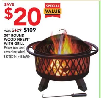 Lowe's 30 round wood firepit with grill offer