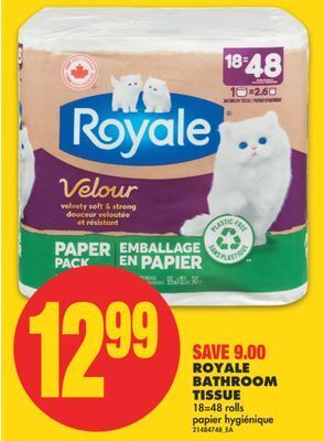 No Frills Royale bathroom tissue 18=48 rolls offer