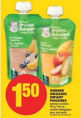 No Frills Gerber organic infant pouches, 99 g/128 ml offer