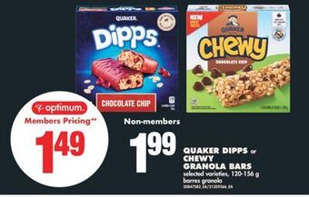 No Frills Quaker dipps or chewy granola bars, 120-156 g offer