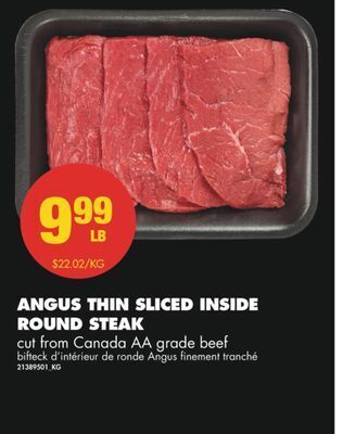 No Frills Angus thin sliced inside round steak offer