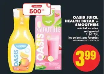 No Frills Oasis juice, health break or smoothies, 1.5-1.75 l offer