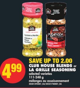 No Frills Club house blends or la grille seasoning, 111-248 g offer