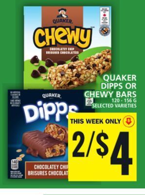 Food Basics Quaker dipps or chewy bars offer