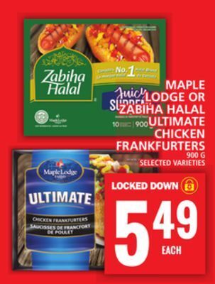 Food Basics Maple lodge or zabiha halal ultimate chicken frankfurters offer