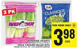Food Basics Romaine hearts or dole caesar salad kits offer