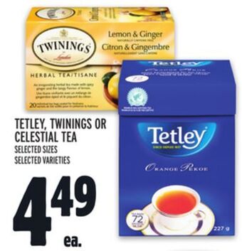 Metro Tetley, twinings or celestial tea offer