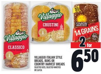 Metro Villaggio italian style breads, buns or country harvest breads offer