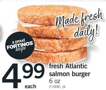 Fortinos Fresh atlantic salmon burger, 6 oz offer