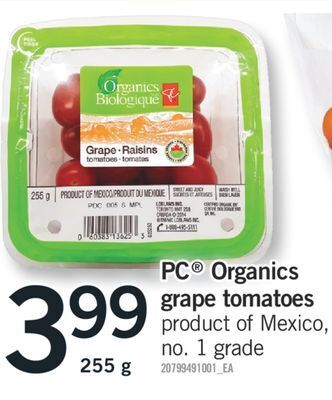 Fortinos Pc® organics grape tomatoes, 255 g offer