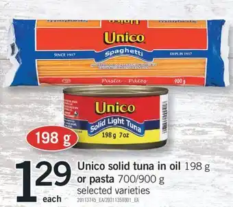 Fortinos Unico solid tuna in oil 198 g or pasta 700/900 g offer