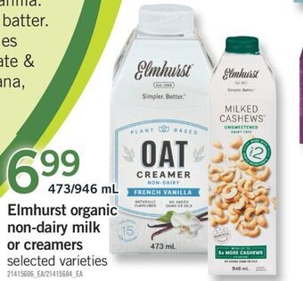 Fortinos Elmhurst organic non-dairy milk or creamers, 473/946 ml offer