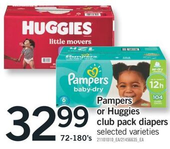 Fortinos Pampers or huggies club pack diapers, 72-180's offer