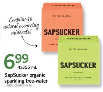 Fortinos Sapsucker organic sparkling tree-water offer