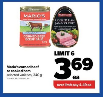 Real Canadian Superstore Mario's corned beef or cooked ham, 340 g offer