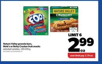 Real Canadian Superstore Nature valley granola bars, mott's or betty crocker fruit snacks, 120-230 g offer