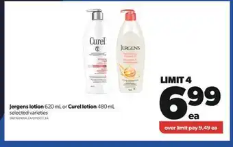 Real Canadian Superstore Jergens lotion, 620 ml or curel lotion, 480 ml offer