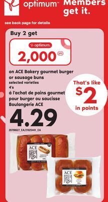 Independent Grocer Ace bakery gourmet burger or sausage buns, 4's offer