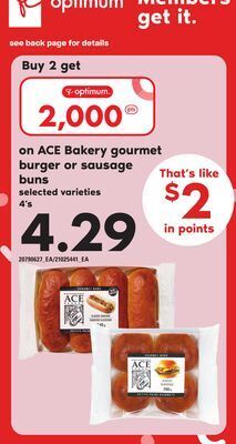 Loblaws Ace bakery gourmet burger or sausage buns, 4's offer