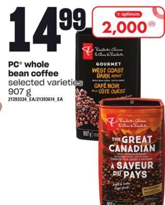 Loblaws Pc® whole bean coffee, 907 g offer