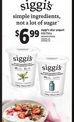 Loblaws Siggi's skyr yogurt, 650/750 g offer