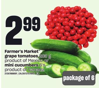 Loblaws Farmer's market grape tomatoes 283 g or mini cucumbers 6's offer