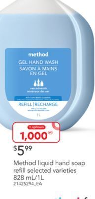 Loblaws Method liquid hand soap refill 828 ml/1l offer