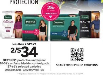 Loblaws Depend® protective underwear 10-52's or poise bladder control pads 27-66's offer