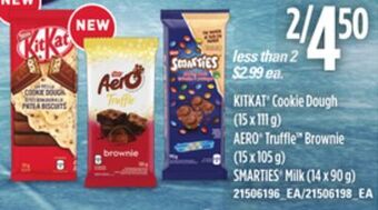 Loblaws Kitkat cookie dough (15 x 111 g ) aero® truffle brownie (15 x 105 g) smarties® milk (14 x 90 g ) offer