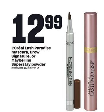 Loblaws L'oréal lash paradise mascara, brow signature, or maybelline superstay powder offer