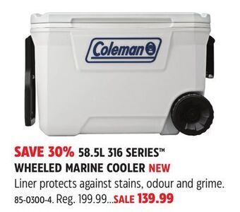 Canadian Tire Coleman 58.5l 316 series wheeled marine cooler offer