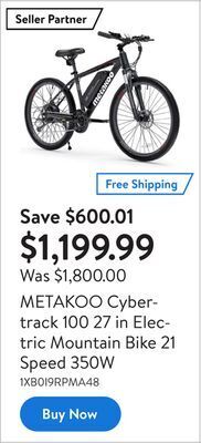 Walmart Metakoo cybertrack 100 27 in electric mountain bike 21 speed 350w offer