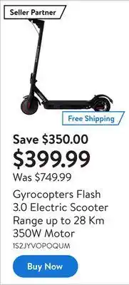 Walmart Gyrocopters flash 3.0 electric scooter range up to 28 km 350w motor offer