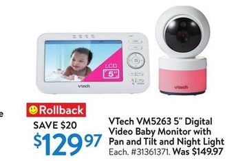 Walmart Vtech vm5263 5 digital video baby monitor with pan and tilt and night light offer